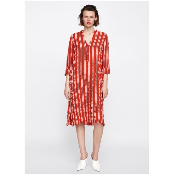 red stripe shirt dress